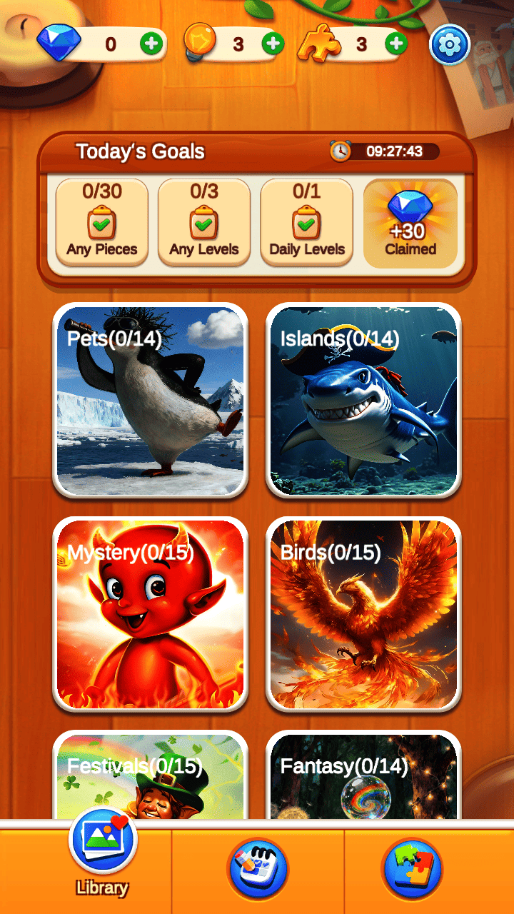 Magic Jigsaw app showing colorful puzzle collections